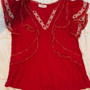 THML Red Blouse with Ruffle and Embroidery